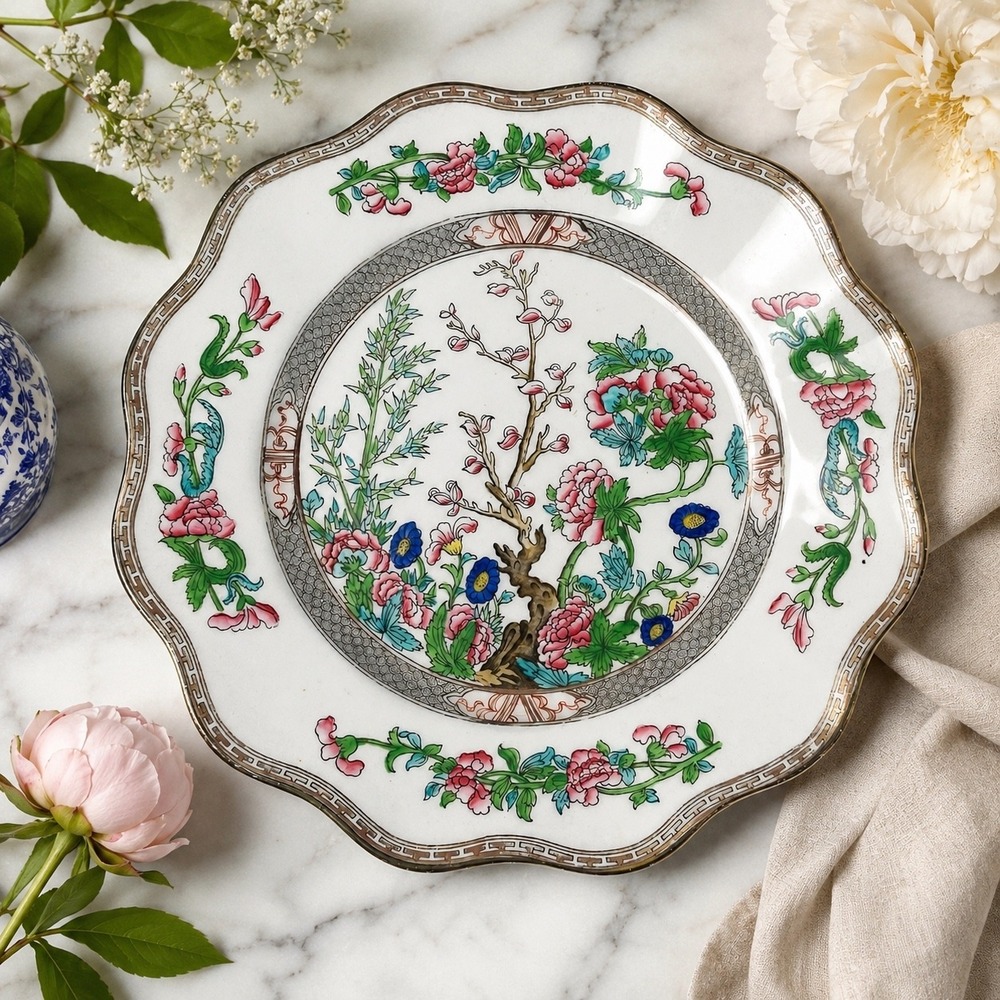 Antique Coalport Indian Tree Round Serving Platter Chop Plate 12.5" England